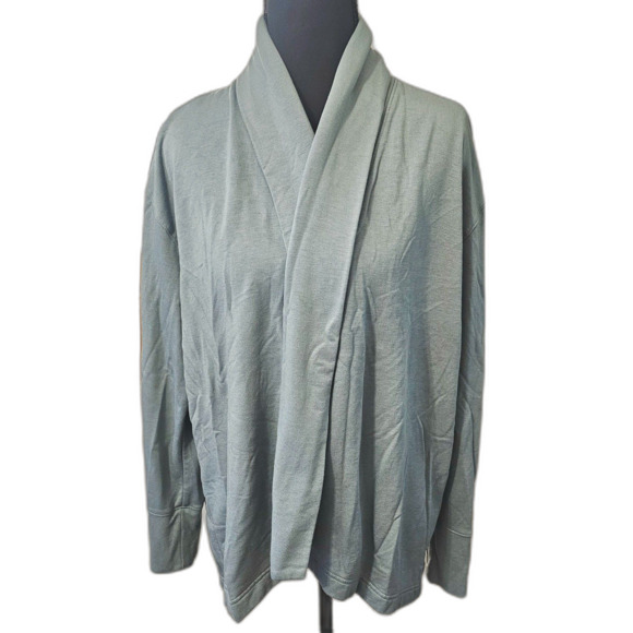 Athletic Works Light Dusty Blue French Terry Open Front Cardigan Shawl Collar L - Picture 10 of 12